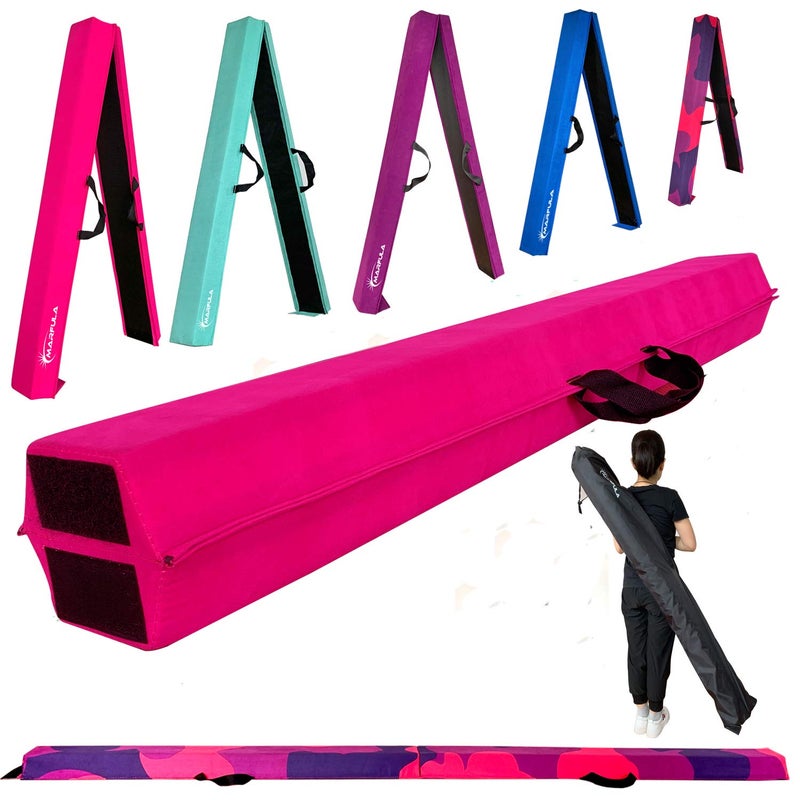 Marfula 8 FT / 9 FT Folding Balance Beam Gymnastics Floor Beam - Extra Firm - Suede Cover - Anti Slip Bottom with Carry Bag For Kids/Adults Home Use - Image 1